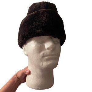 Vintage Mens Hat Brown Size Medium Sheared Beaver Quilted